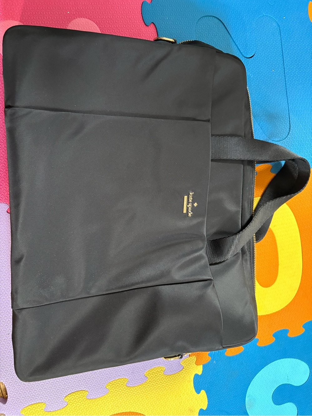 kate spade black nylon laptop tote with gold logo